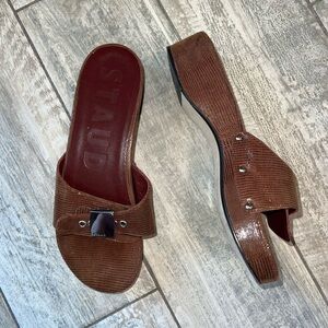 STAUD slides sandals. Brown leather. Size US 8.